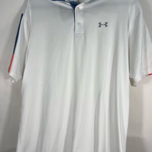 Under Armour LG Men's White Polo Playoff Shirt with Blue and Red Accents